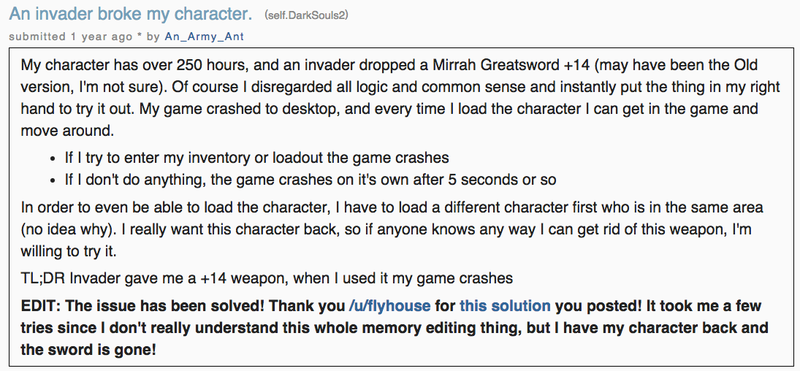 Illustration for article titled Hacked Dark Souls 2 Items Are Getting Innocent Players Banned